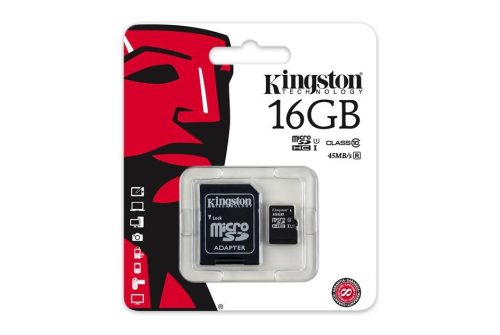 Kingston microSDHC 16GB Class10 memóriakártya + SD kártya adapter