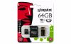 Kingston microSDXC 64GB Class10 memóriakártya + SD kártya adapter + USB olvasó