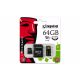 Kingston microSDXC 64GB Class10 memóriakártya + SD kártya adapter + USB olvasó