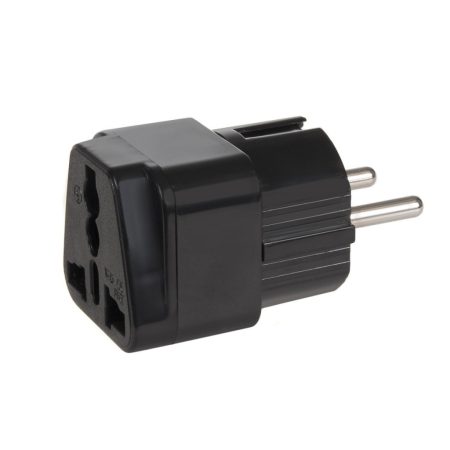 Multisocket EU-UK-USA utazó adapter, hálózati konnektor átalakító - fekete