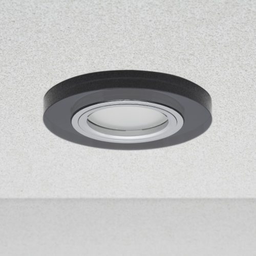 Phenomlight beépíthető GU10 LED spot lámpa keret, kerek fekete üveg fix lámpatest