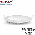   V-TAC süllyeszthető mennyezeti kerek LED lámpa panel - 24W, hideg fehér - 4874