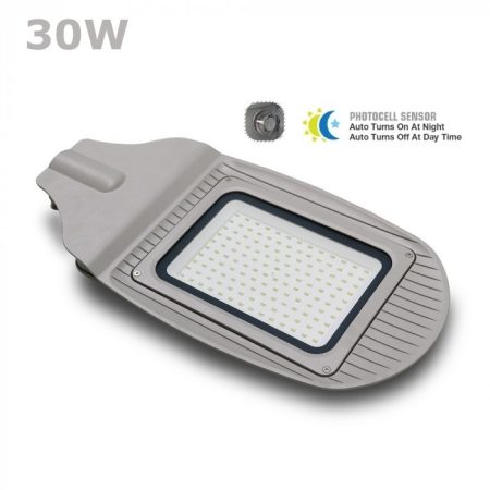 V-TAC utcai LED lámpa, kerti lámpatest póznára fényérzékelővel, 30W / hideg fehér - 5490