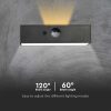 V-TAC 3W napelemes szögletes fali lámpa, természetes fehér, mozgásérzékelővel, fekete házzal - 10305
