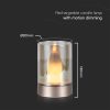 V-TAC 2W akkumulátoros asztali gyertya lámpa, borostyán búrával és pezsgőarany színű házzal - 10566