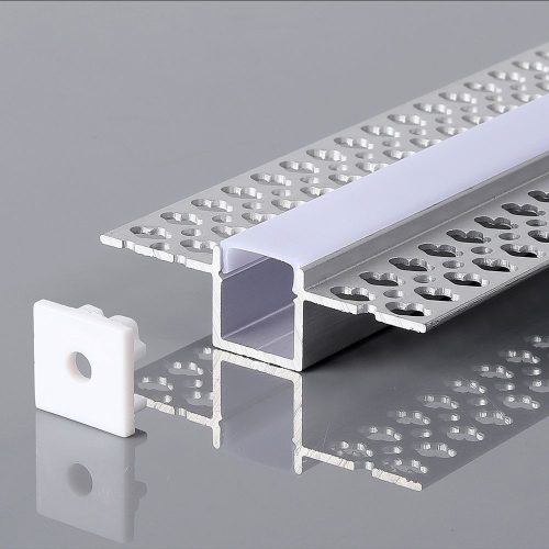 Gipszkartonba építhető 2m LED alumínium profil fehér fedlappal, 12.5mm szalagszélességig - 23173