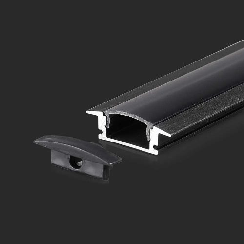 V-TAC süllyeszthető fekete alumínium profil szett LED szalaghoz fedlappal 2m - 2875