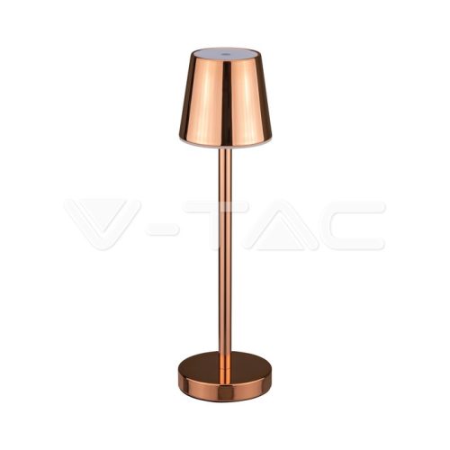 V-TAC 3W akkumulátoros asztali lámpa - Természetes fehér, fényes rózsaarany színű házzal - 10190
