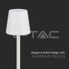 V-TAC 3W akkumulátoros asztali lámpa - Meleg fehér, fehér házzal - 10191