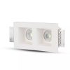 V-TAC beépíthető festhető mélyített négyzet fix dupla spot lámpa keret, gipsz lámpatest - 3648