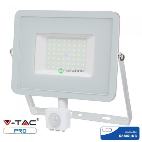 V-TAC 50W mozgásérzékelős LED reflektor - Samsung chip, fehér ház, 6400K - 468