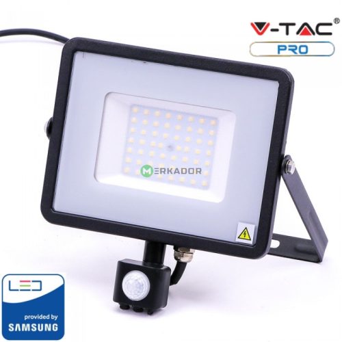 V-TAC 50W mozgásérzékelős LED reflektor - Samsung chip, fekete ház, 6400K - 471