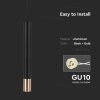 V-TAC függeszthető GU10 LED spot lámpatest, fekete, arany véggel, 50 cm - 6689