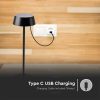 V-TAC 2W akkumulátoros asztali lámpa, IP54 - Meleg fehér, fekete házzal - 7690