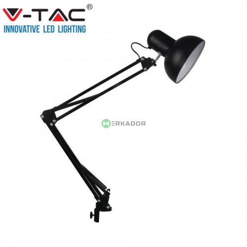 V-TAC Designer állítható, asztalra erősíthető lámpa, E27 foglalattal, kapcsolóval, fekete - 40361
