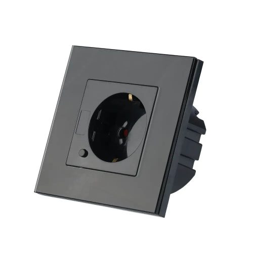 V-TAC SMART süllyesztett fali konnektor aljzat, gyerekzáras dugalj üveg kerettel, WiFi-vel - fekete - 8797