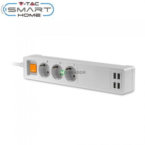 V-TAC Smart hálózati okos elosztó, USB töltővel - 8447