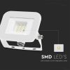 V-TAC PRO 10W SMD LED reflektor, 6500K Samsung chipes fényvető fehér házzal - 10013