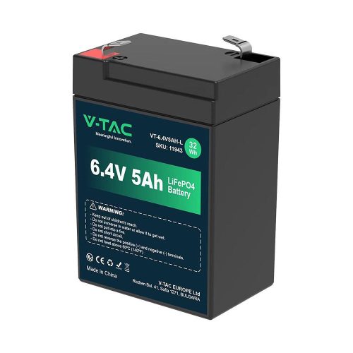 V-TAC Lítium 6.4V / 5Ah akku, T2 csatlakozóval, LiFePO4 - SKU 11943
